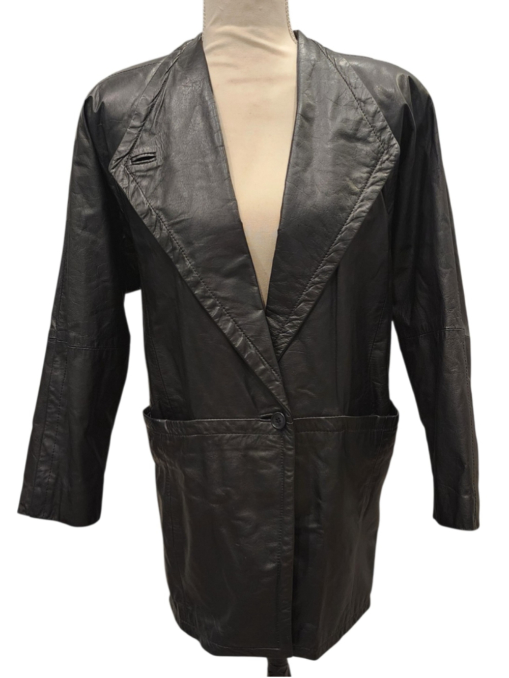 Vintage LNR Petites Genuine Leather Jacket Blazer Black Trench Coat Women M L